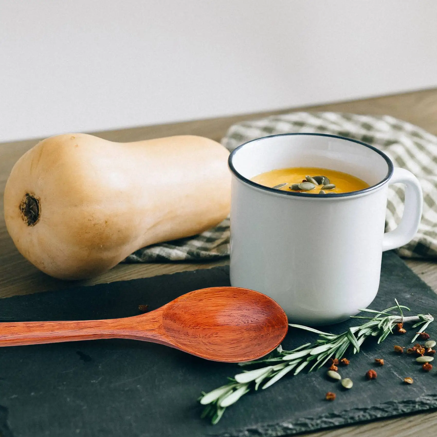 Cucharas de madera para sopa, utensilio de cocina de mango largo, 6 piezas