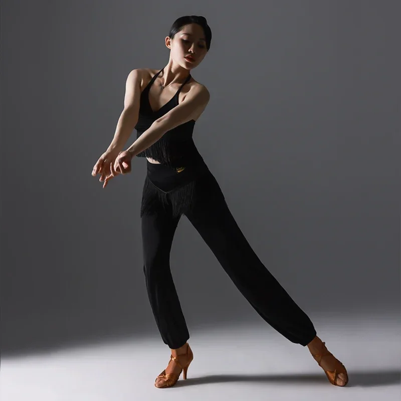 Fashion Latin Dance Pants For Women Samba Rumba Dancing Practice Wear Tassel Trousers Female Tango Salsa Training Clothes