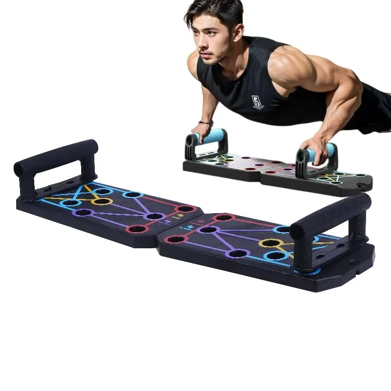 Portable Foldable Push-Up Board with Handles & Resistance Bands – Multi-Purpose Home Gym Equipment for Chest, Arms, Back, Abs