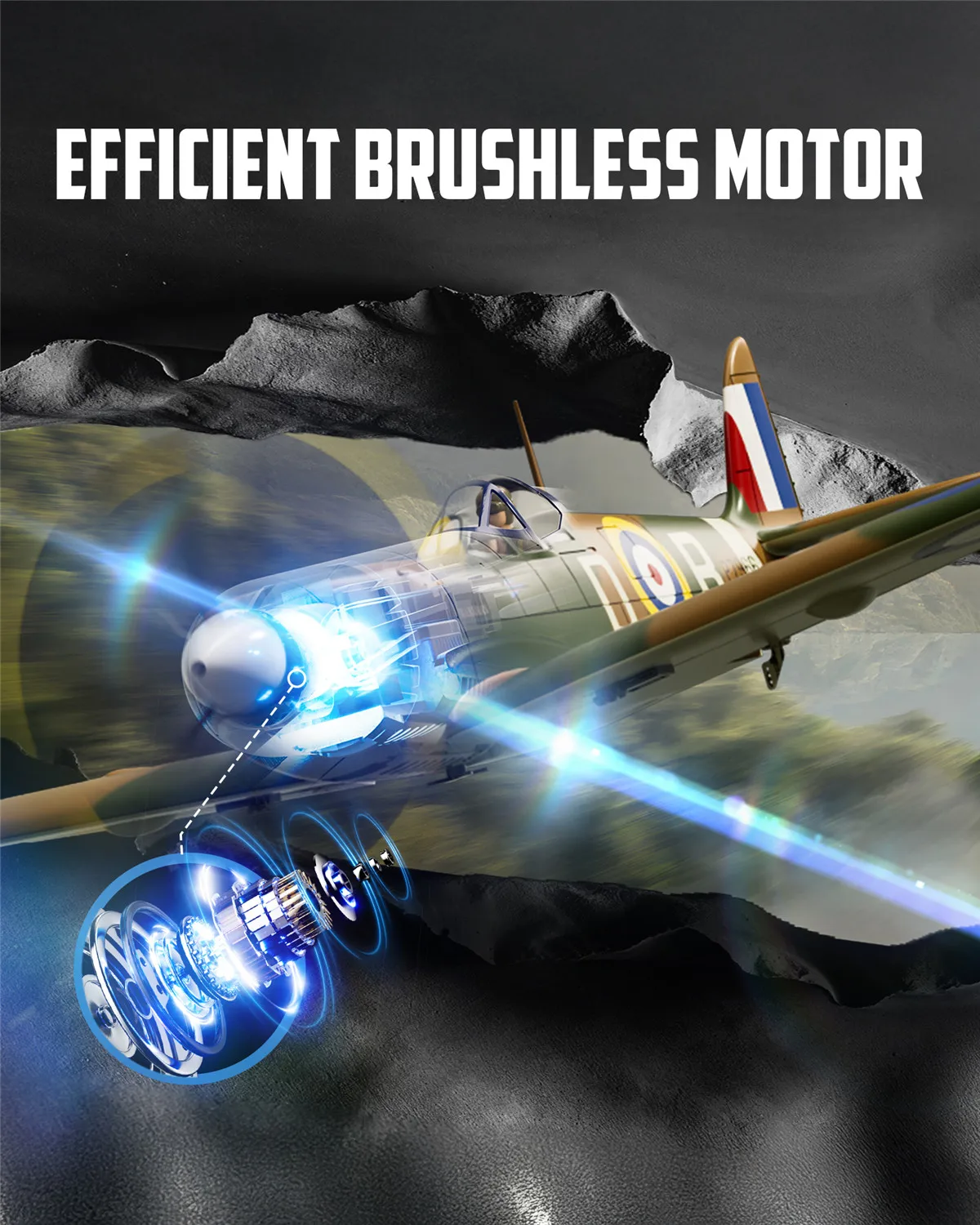 Volantex RC 500mm Spitfire 768-5 جاهز للطيران طائرة RTF RC Warbird مع محرك بدون فرش، جهاز إرسال واستقبال 2.4G، بطارية #3