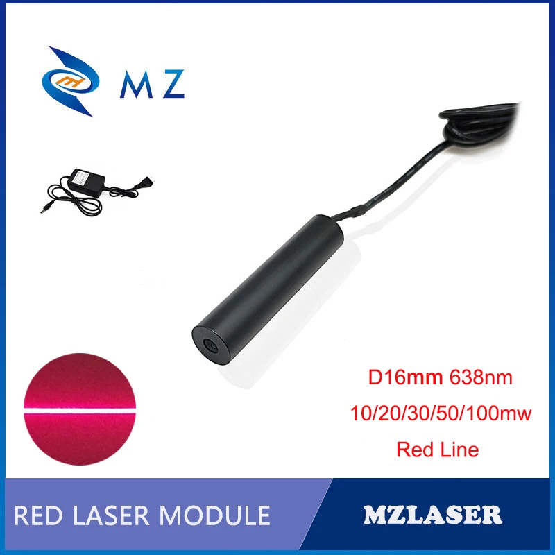 

Red Line Laser Module D16x90mm 638nm 10/20/30/50/100mw With Adapter Supply Industrial Grade