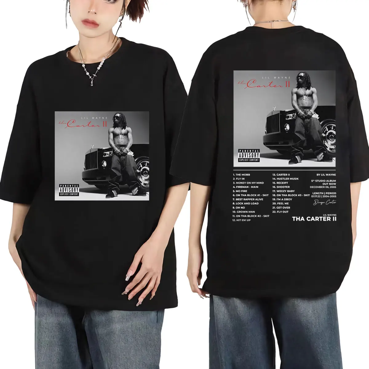 Rapper Lil Wayne Tha Carter II Album Poster Graphic T Shirts Men's women Fashion Hip Hop Vintage T-shirt Summer Casual T-shirts