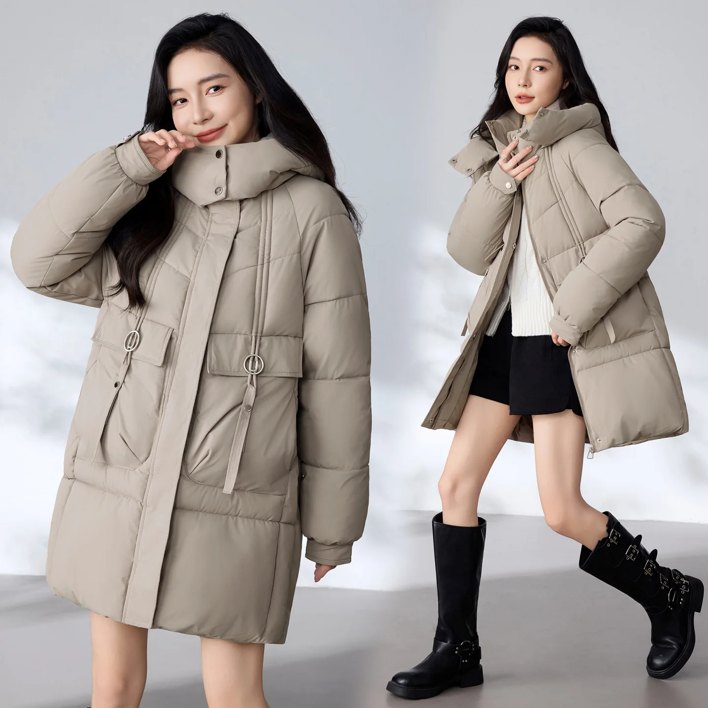 

Hooded Down Cotton Coat Women Winter Jacket Thicke Warm Bread Clothes Coat Mid Long Cotton Coat Female Parkas Outerwear Overcoat