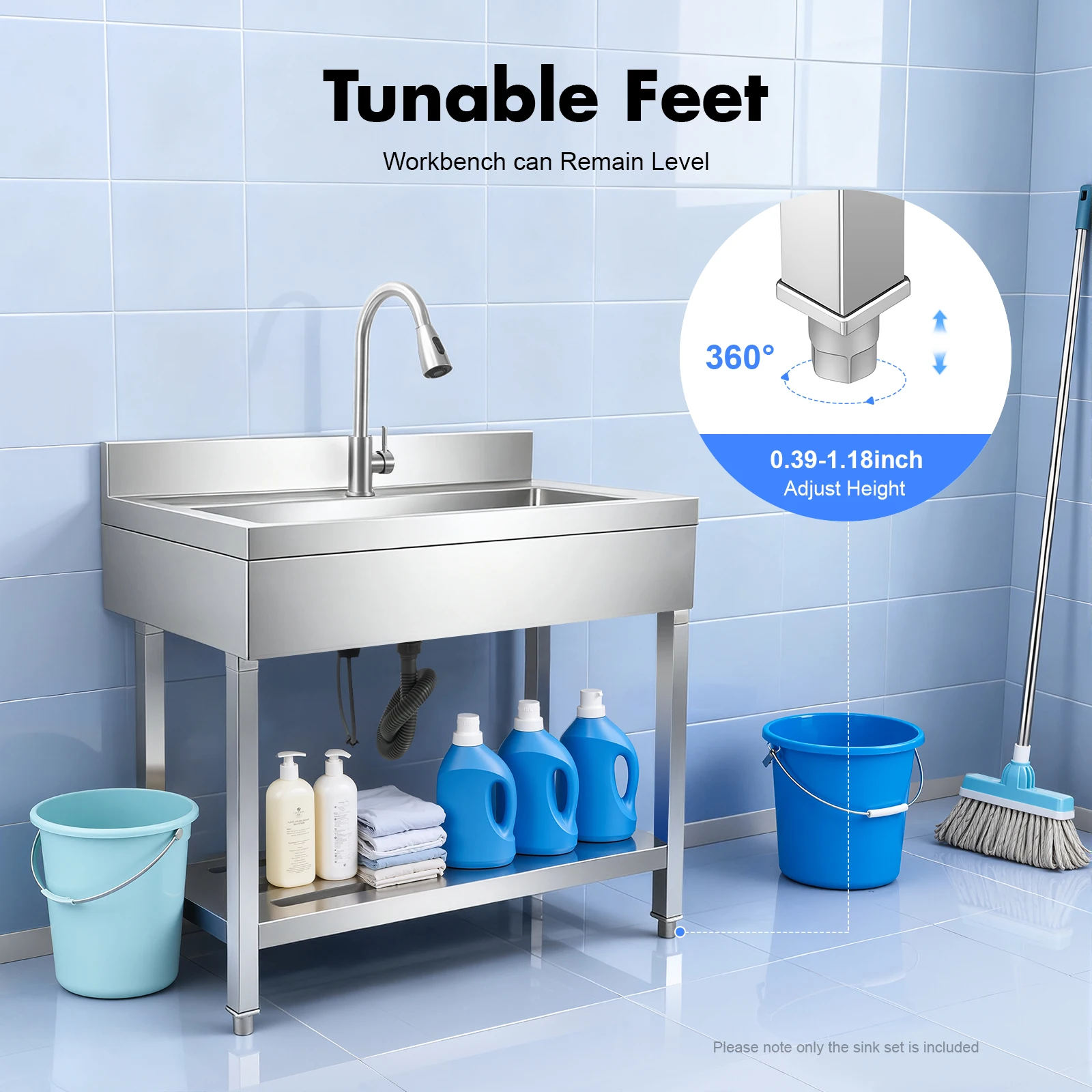 

Stainless Steel Kitchen Sink Freestanding Commercial Sinks Stainless Steel Sink for Laundry Room Bathroom Farmhouse