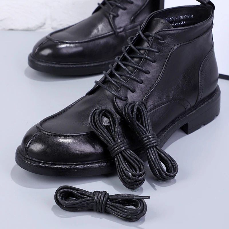 เชือกผูกรองเท้าหนังกันน้ำ 1 คู่ เชือกผูกรองเท้าแบบกลมเคลือบแว็กซ์ สำหรับรองเท้าผ้าใบ รองเท้าบูท ความยาว 80 ซม./100 ซม./120 ซม./140 ซม./160 ซม.