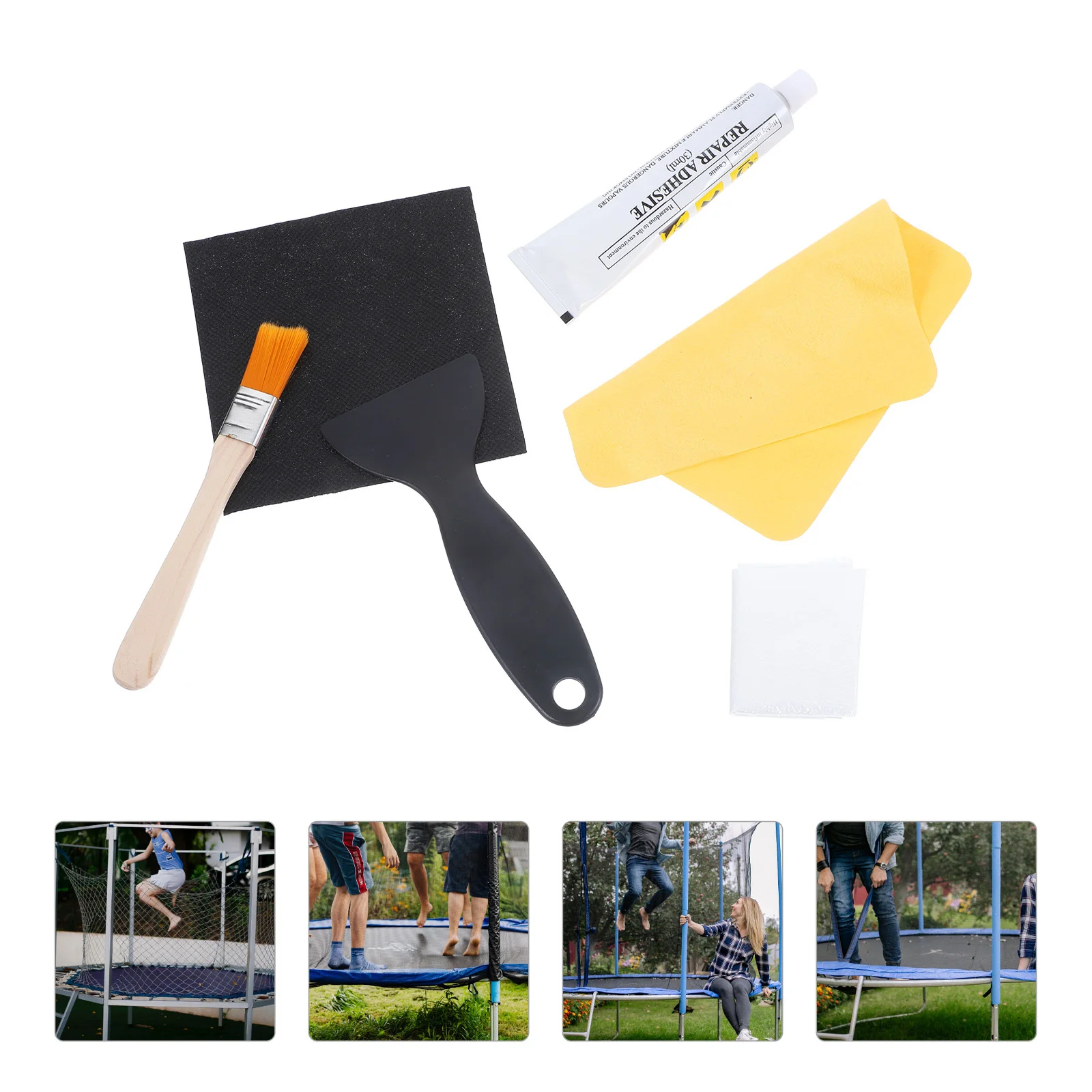 

1Set Trampoline Patch Repair Kit Quality Material Trampoline Mat Holes Fix Repair Tools Scraper Glue Repairing Patch Set