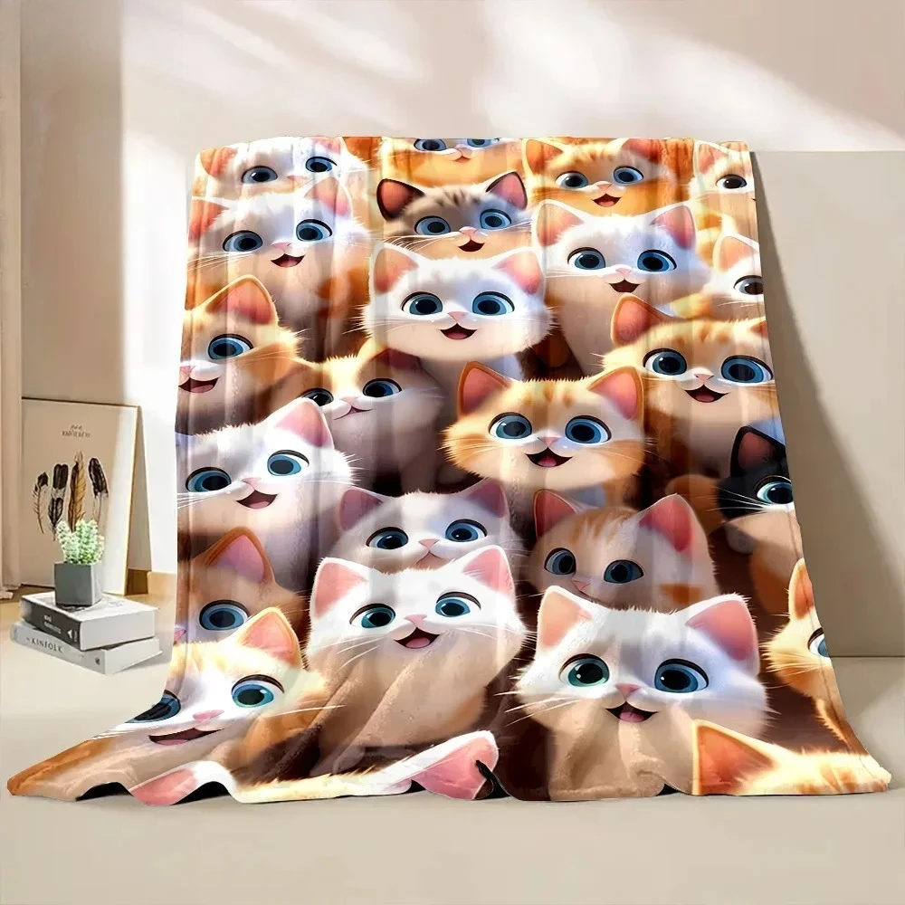 Comfortable and Soft Cartoon Cat Blanket, Add Beauty To The Home,All Seasons,Home Office Can Be Used,Nap Camping Flannel Blanket
