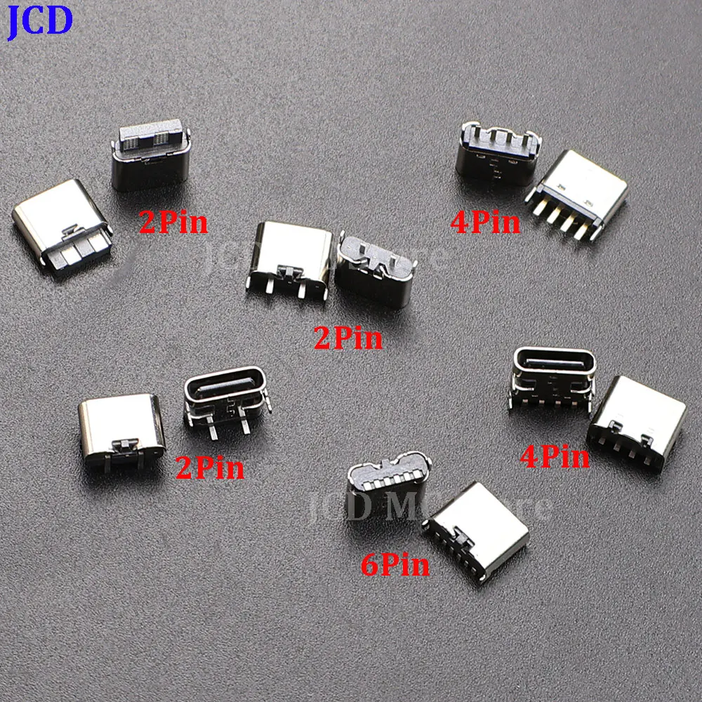 20Pcs USB Type C 2 4 6 Pin Charging Port Socket Jack Connector Soldering DIY Repair Type C USB Female Connectors Adapter