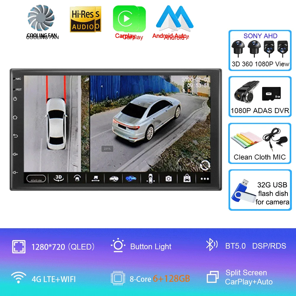 Universele 7 "autoradio GPS 2 din Android 15 Auto Carplay voor Volkswagen Nissan Hyundai Toyota multimediaspeler