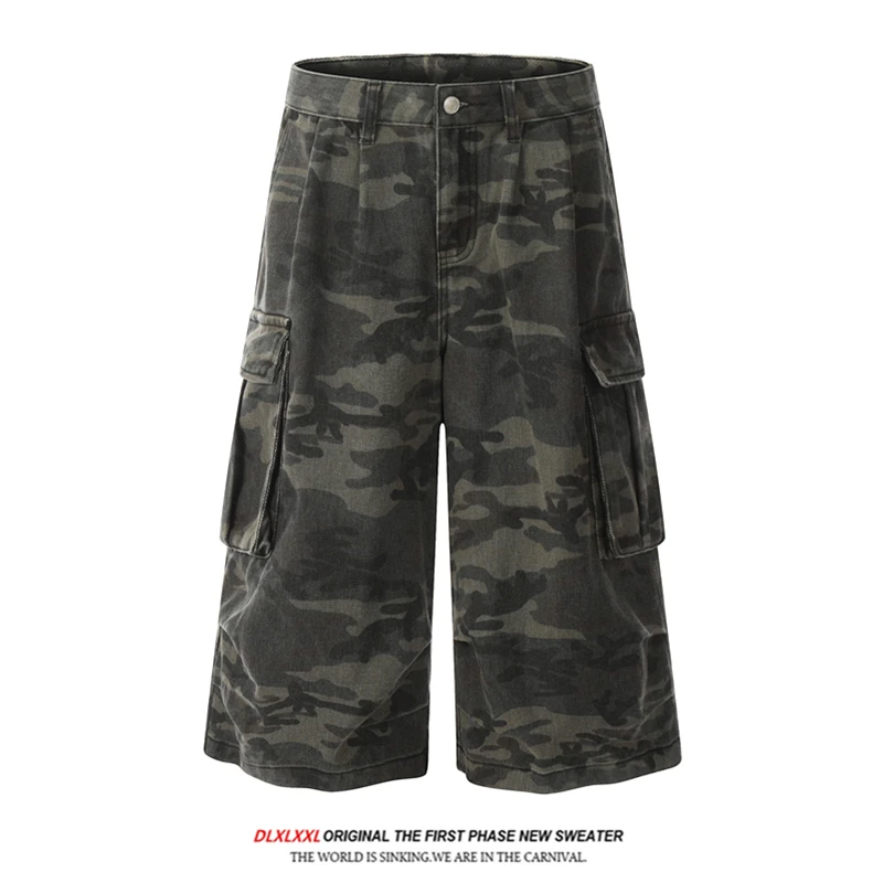 

Брюки-карго GXFortune в американском стиле, рваные, плиссированные, камуфляжные, укороченные (7/8), унисекс, с широкими штанинами, для работы и повседневной носки