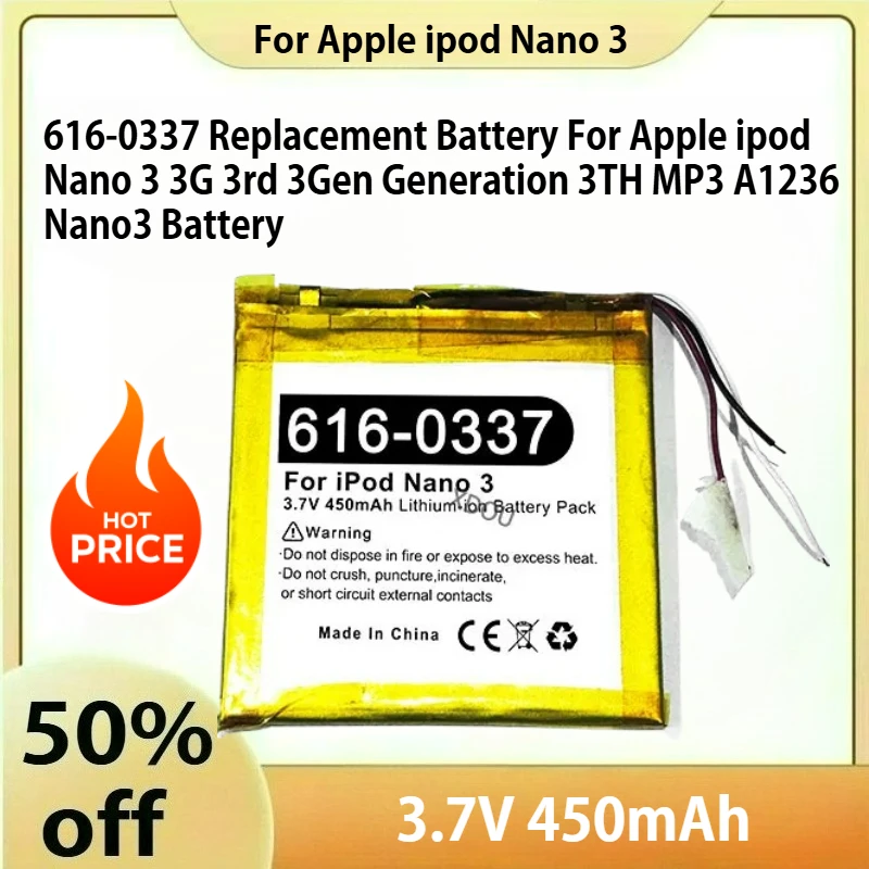 616-0337 Replacement Battery For Apple ipod Nano 3 3G 3rd 3Gen Generation 3TH MP3 A1236 Nano3 Battery