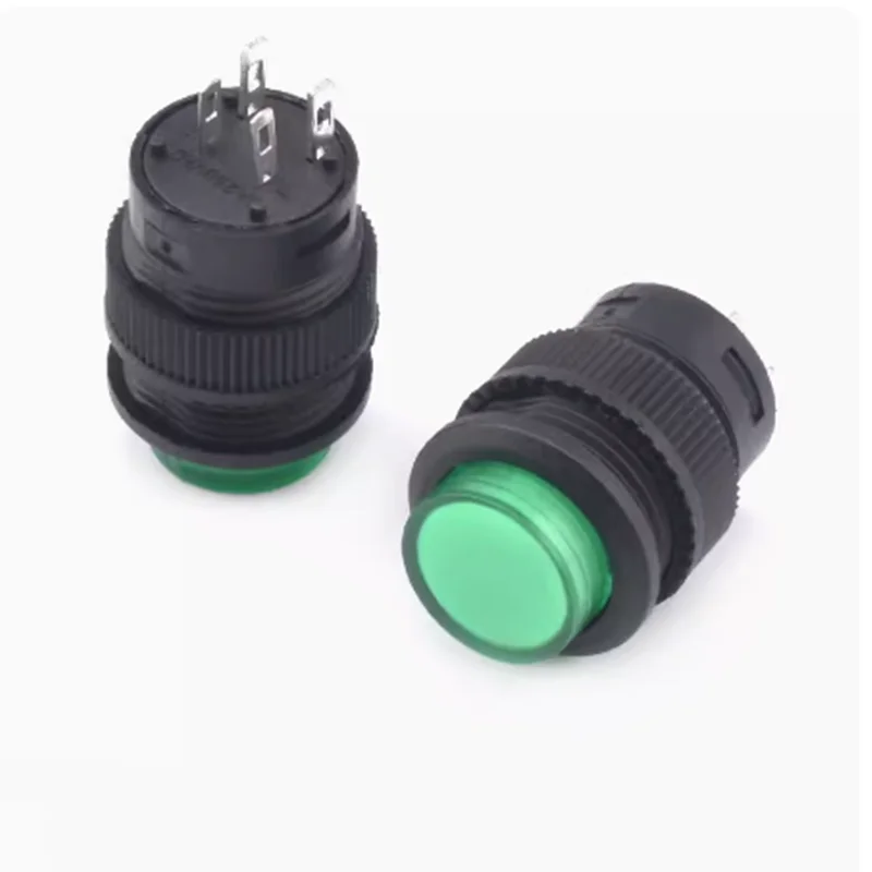 2pcs 16mm R16-503 Self-locking Momentary Round Button Switch With Light 4PIN 3A 250V