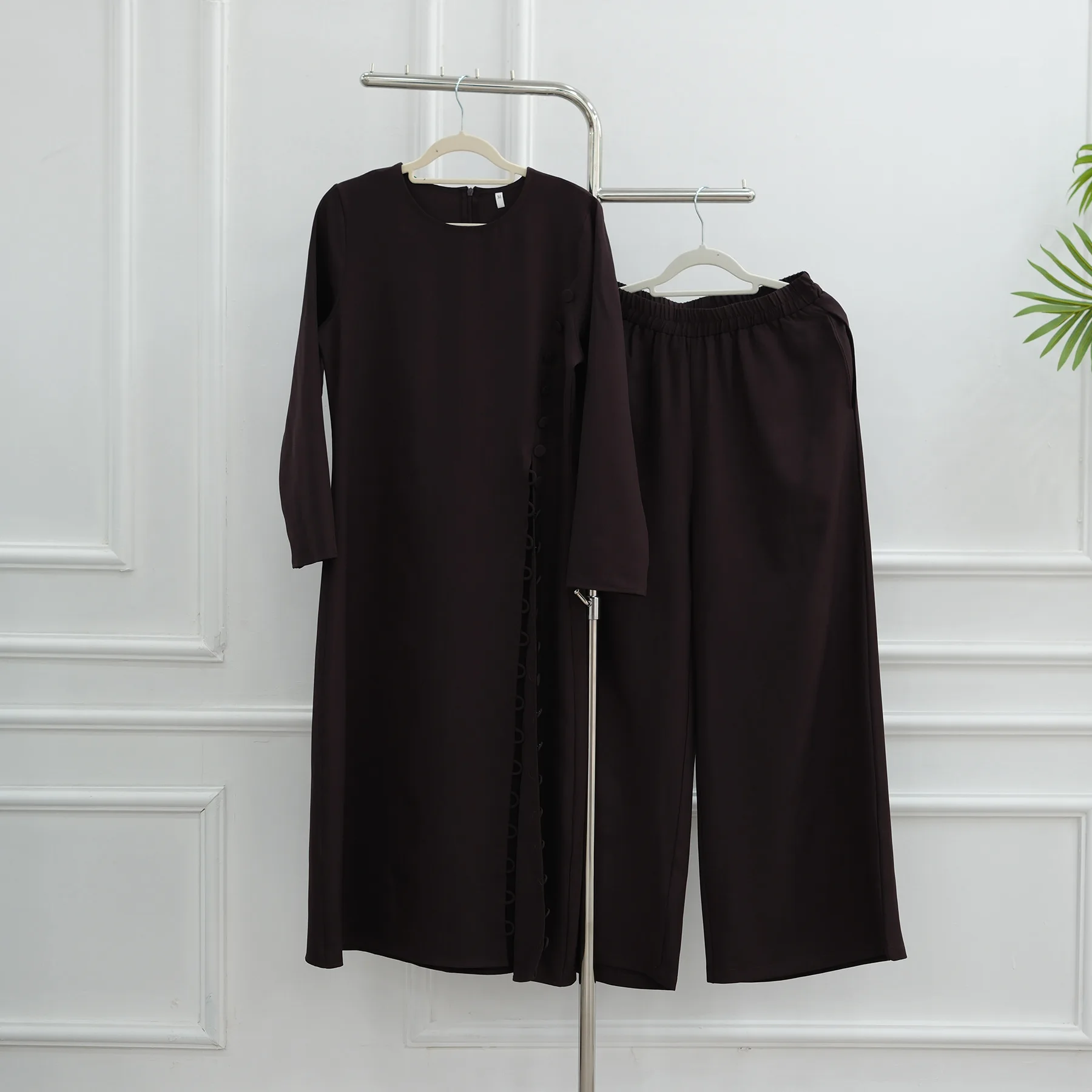 

Мусульманский женский скромный комплект: однобортная рубашка, длинный топ, брюки, костюм, абайя, исламская одежда, мусульманские комплекты, одежда для молитвы