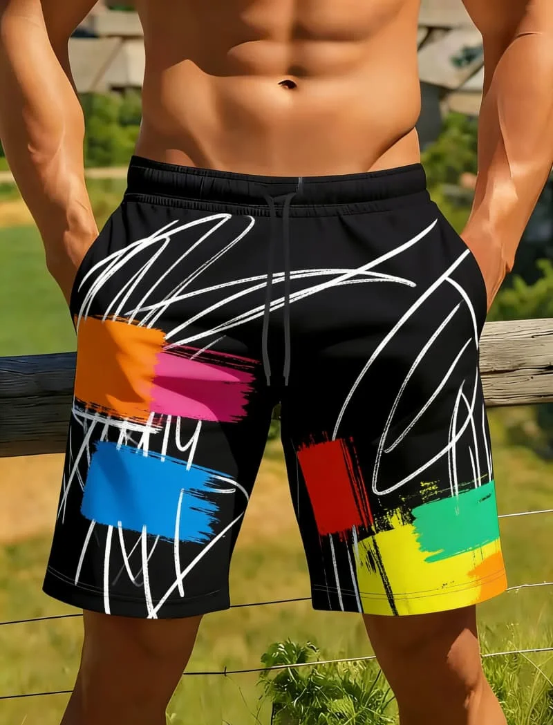 

Мужские элегантные повседневные шорты с художественным геометрическим принтом, модные повседневные шорты для повседневной носки и отдыха.