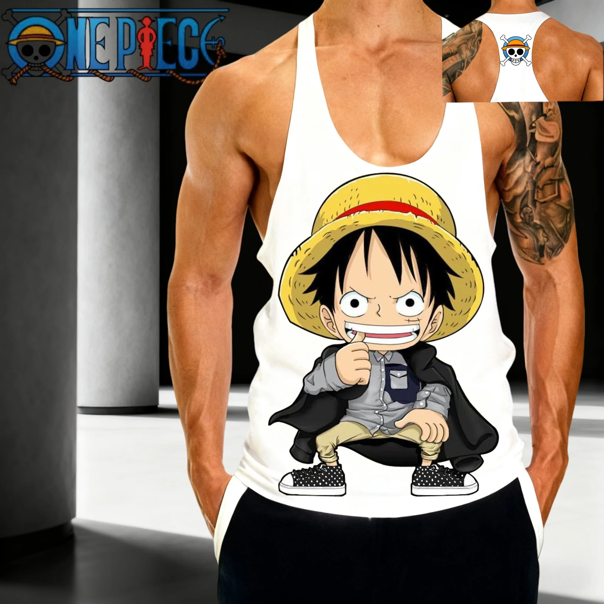 เสื้อกล้ามผ้าฝ้ายแท้สำหรับออกกำลังกายผู้ชายลายตัวละครอนิเมะยอดนิยม วันพีซ มุงค์ ดี.ลูฟี่ รุ่นใหม่ประจำฤดูร้อนปี 2025