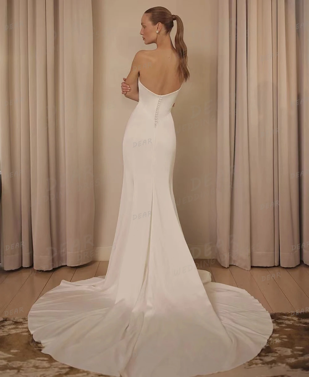 Simple Woman's Wedding Dresses Mermaid Sleeveless Bridal Gowns Backless Sweep Train Elegant Satin Vistidos De Novias 2024 Gala