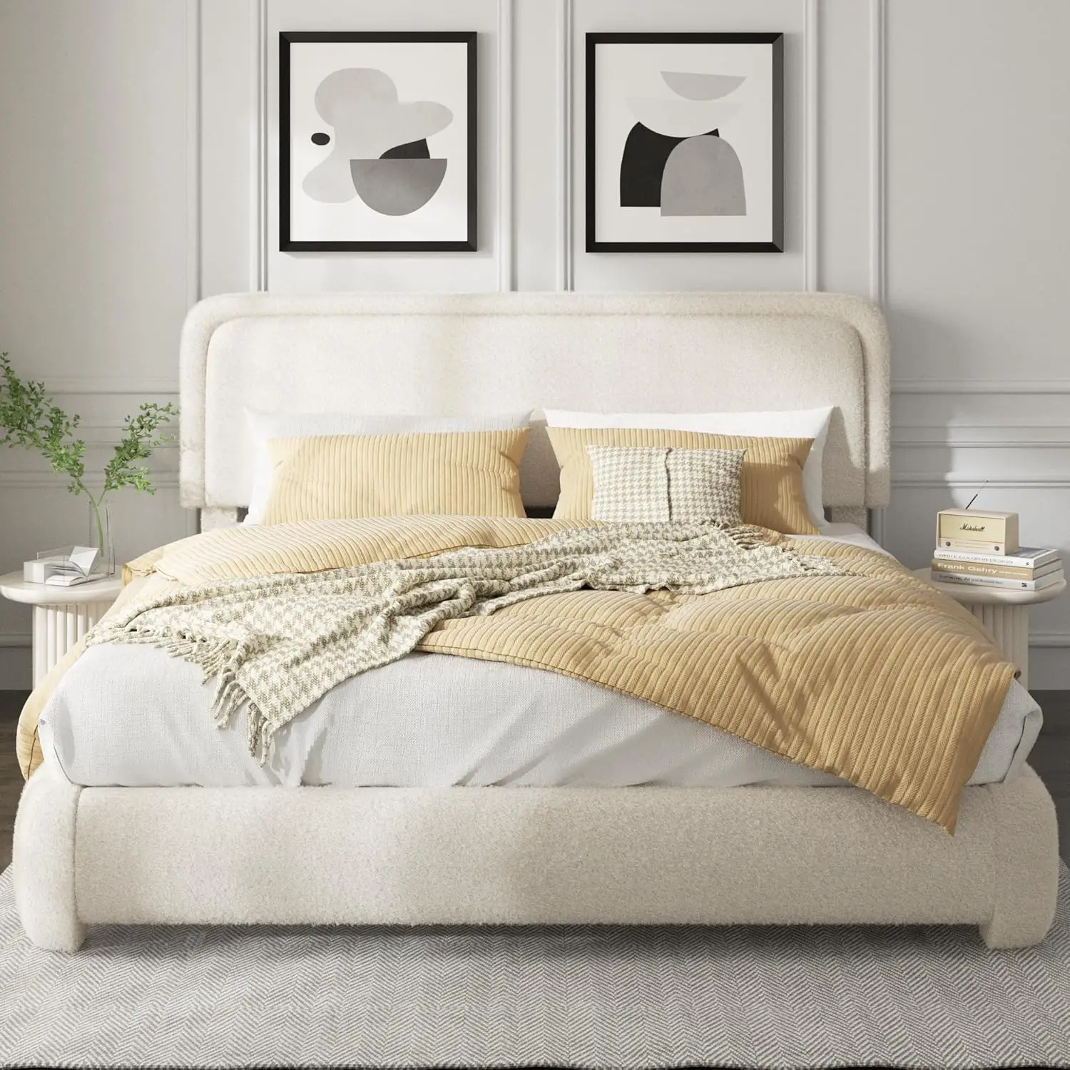 

Каркас кровати на платформе с регулируемым по высоте изголовьем Современная мягкая кровать-облако Гладкий изогнутый дизайн Не требуется коробчатая пружина Легко