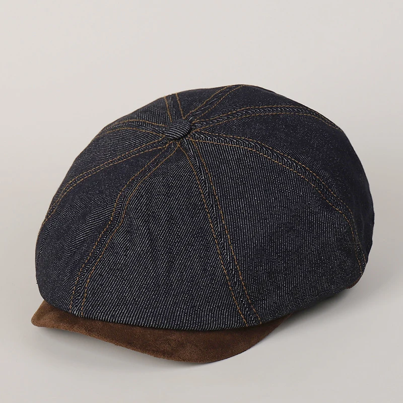 

Denim Newboy Cap Women Octagonal Hat Autumn Windproof Warm Accessory For Winter Outdoor Casual