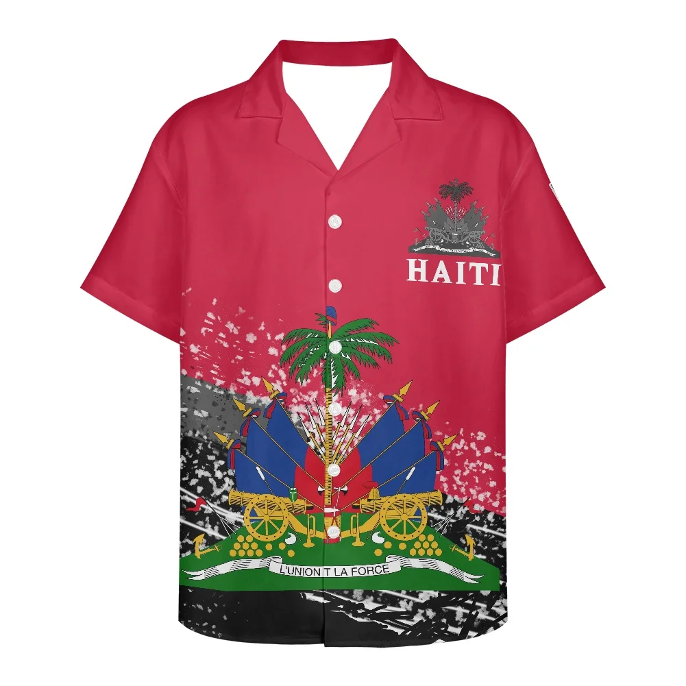 

Plus Size Short-Sleeved V Neck Men's Shirts Summer 2022 Men Shirts Haiti Flag Printing Clothing North American Red Men's Shirt