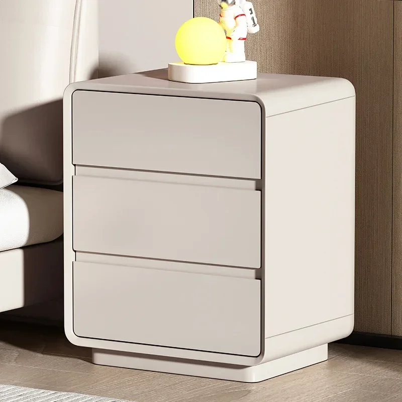 Factory Minimalist Cream Wind Solid Wood Paint Bedside Table Bedroom Three-layer Bedside Storage Cabinetsturdy And Durable
