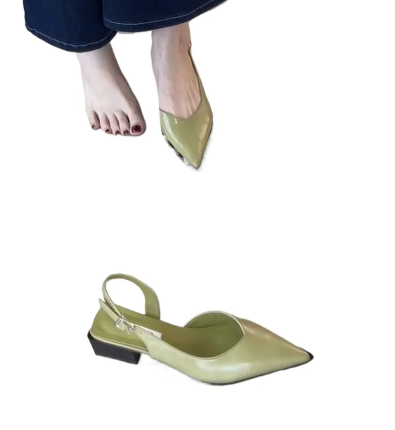 

Low Heel Slingbacks Ladies Casual Dress Street Style Shoes Summer Fashion Pointed Toe Women Sandals Shallow