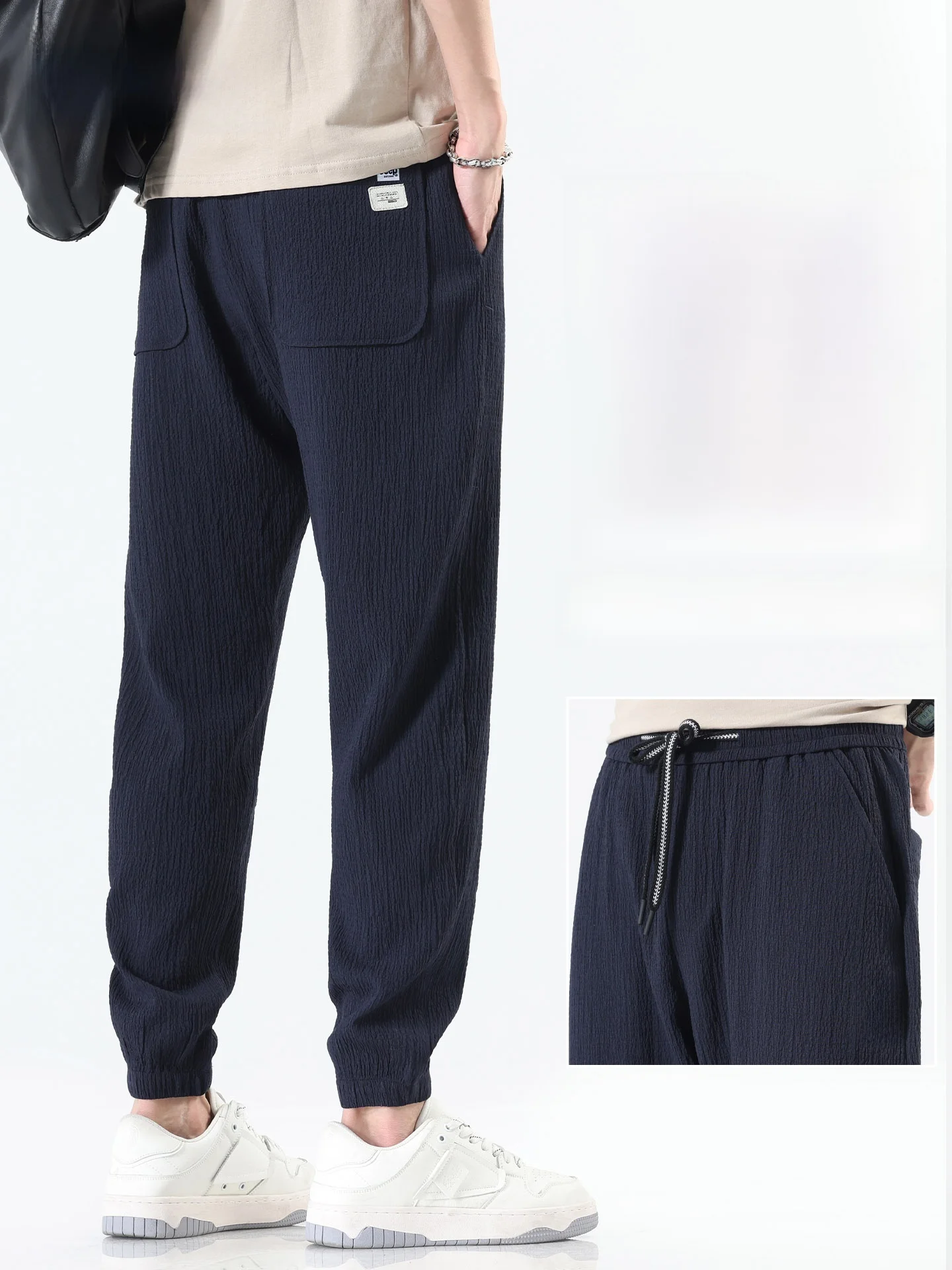 

Men's Summer Thin High Elastic Ice Silk Cuffed Pants Casual Qui Dry Sport Nine Points Loose Fit Faion Urban Sle