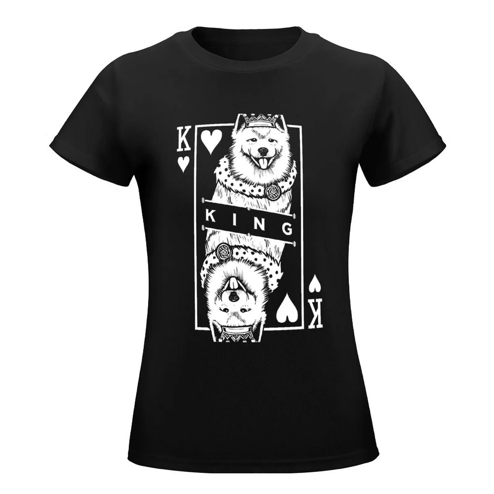 Samoyed King Of Hearts Funny Dog Lover Card Pop Art T-Shirt customs design your own summer top funnys cropped t shirts for Women