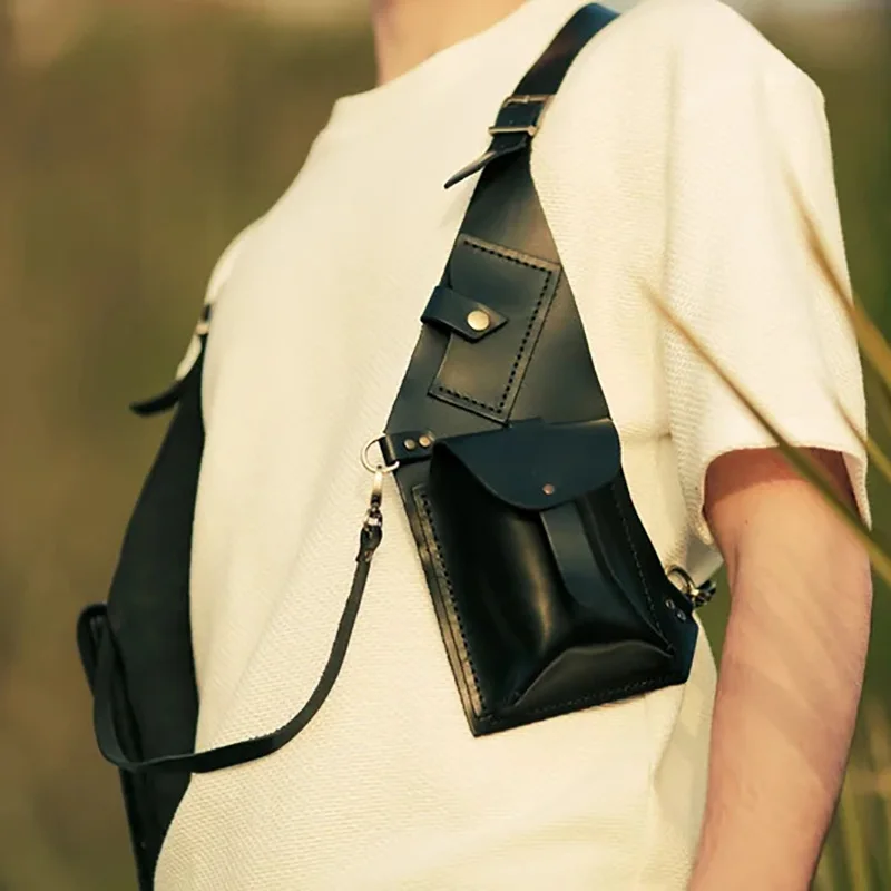 

Medieval Steampunk Shoulder Chest Harness Bag Festival Vintage Leather Phone Purse Pocket Anti Theft Holster Bag For Men Women