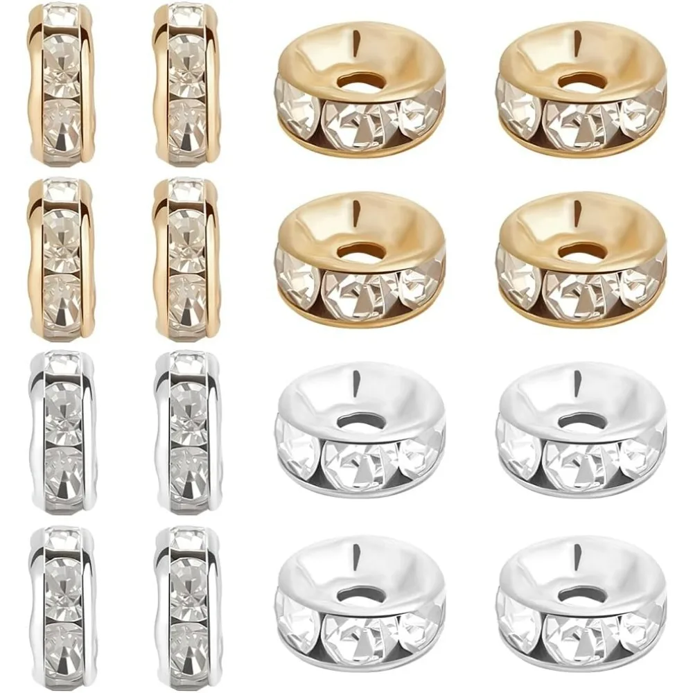 

100Pcs Disc Spacer Beads 18K Gold & 925 Sterling Silver Plated Brass 6mm Rhinestone Loose Beads for Jewelry Bracelets making kit