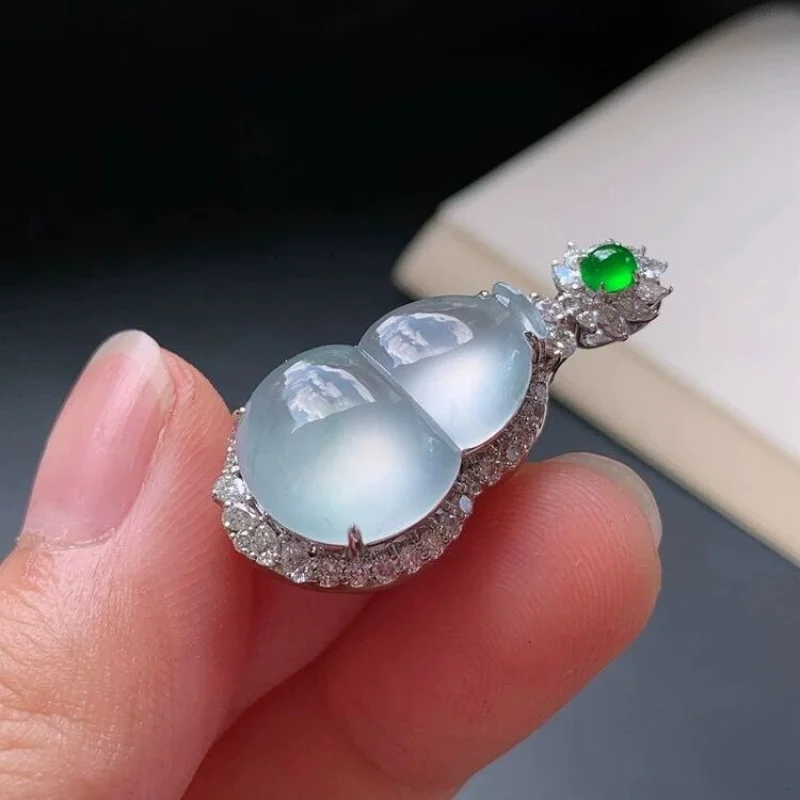 Natürliche burmesische Jade Glück Anhänger Inlay18kIce Kürbis Jade Anhänger Halskette für Frauen Geschenk