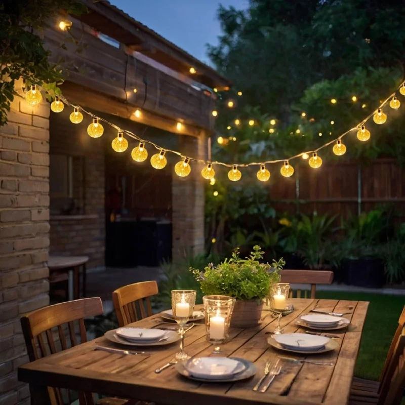 50LED Crystal Ball String Light Solar Fairy Lights LED Waterproof Christmas Wedding Garland Garden Lawn Tree Outdoor Decoration