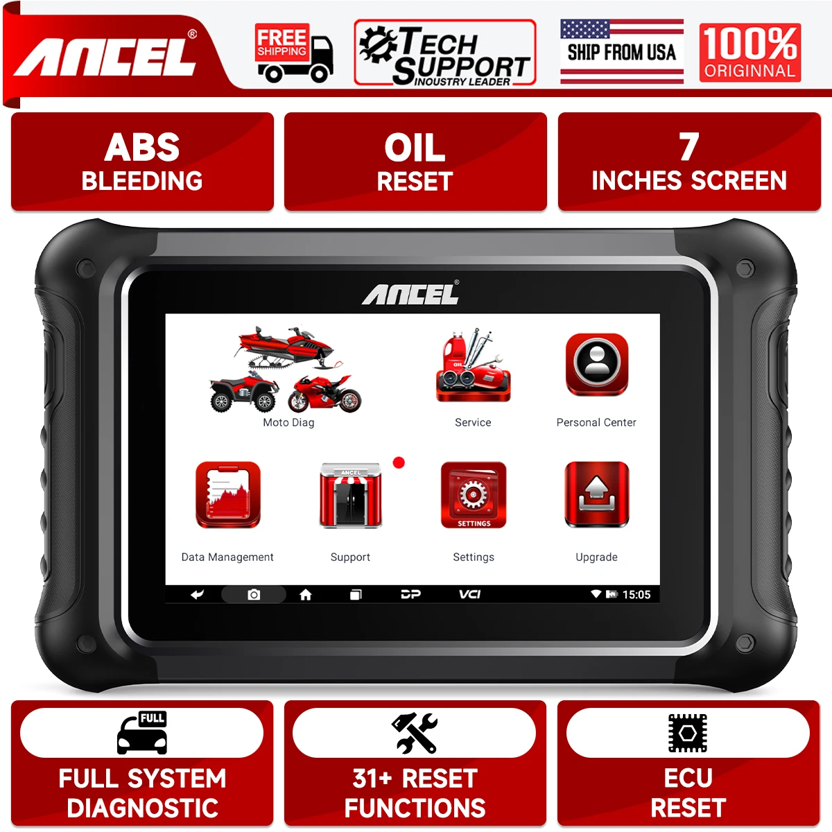 

Сканер мотоцикла OBD2 2025 ANCEL MT700 OBD2, инструмент диагностики всех систем, сброс масла, ABS, кодирование ЭБУ, активный тест для мотоцикла