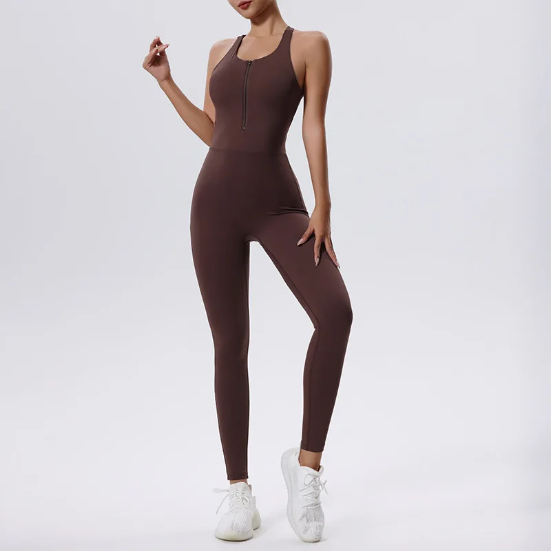 Tuta da Yoga monopezzo con cerniera gilet senza maniche tuta sportiva da Fitness tuta da donna per abbigliamento esterno