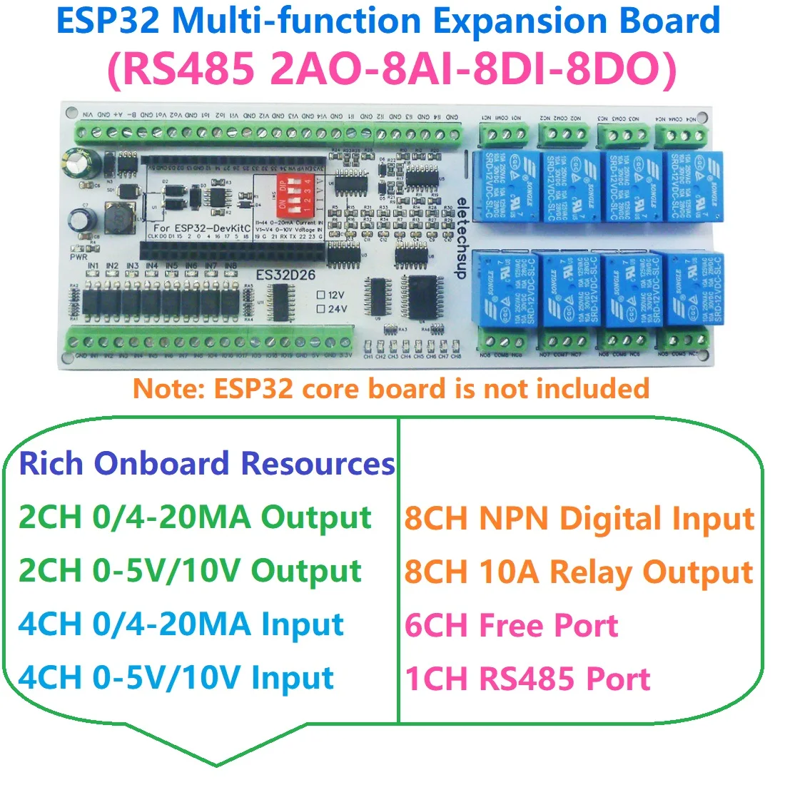 

2AO-8AI-8DI-8DO ESP32 Сетевая релейная плата Wi-Fi 4-20MA 0-10 В Модуль цифрового аналогового ввода и вывода для интеллектуального переключателя IOT Simple PLC