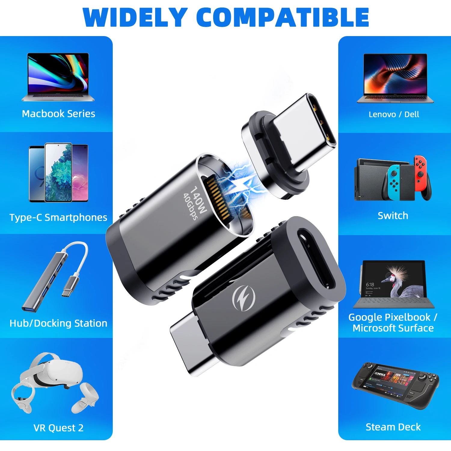 Adaptador magnético pd 140w usb4.0 40gbps usb c para tipo c conversor magnético de carga rápida 8k @ 60hz transferência de dados adaptador usb tipo c