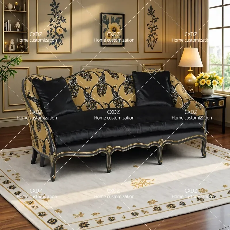 Rustic Antique Solid Wood Sofa Living Room Villa Studio Club Leisure Sofa