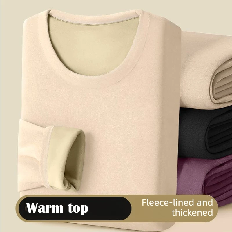 Lamb Fleece Top Women Paired with Autumn Winter Temperature Controlled Thermal Underwear Thick Fleece Long Sleeved Base Shirt