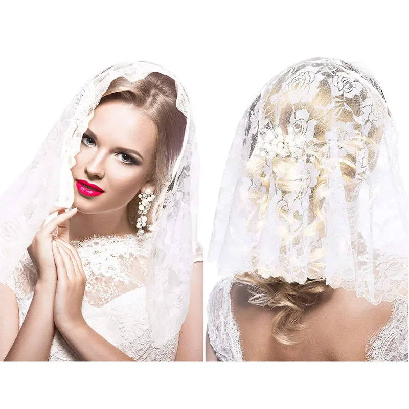 White Black Lace Catholic Veil Mantilla for Church Head Covering Scarf Flower Mass Voile Shawl Kerchief For Muslim Women