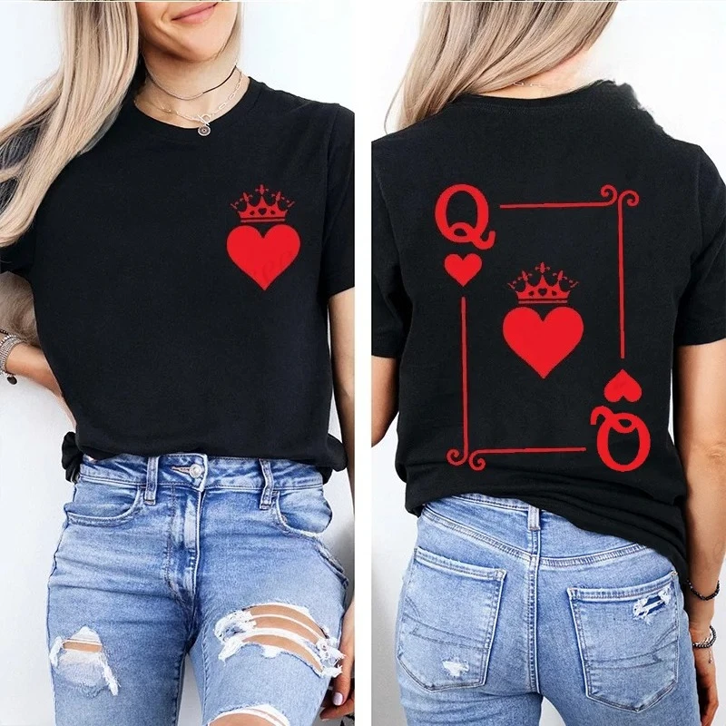 

Queen Printed T-shirt for Women Short Sleeve Round Neck Loose Women's Clothing Casual Tee Top Clothes Queen T-Shirts Clothing
