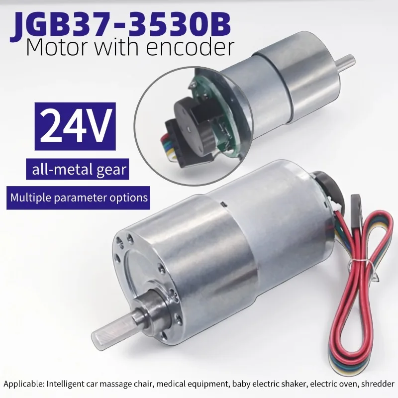 

JGB37-3530B 24V DC Motor with Encoder and Gearbox, Smart Car Robot Motor, Forward/Reverse Rotation