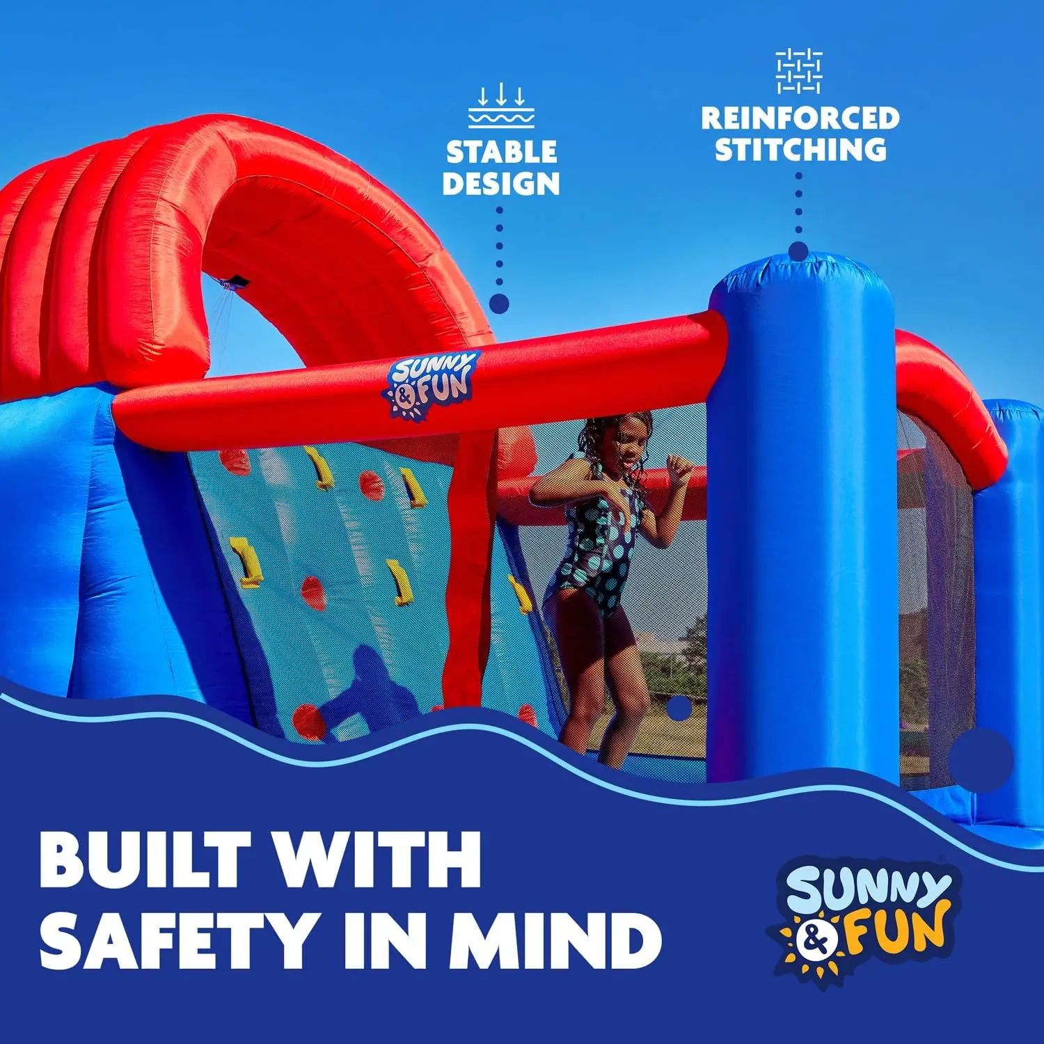 Heavy-Duty Inflatable Water Slide Park for Outdoor Fun - Climbing Wall, Slides, Bounce House, Volleyball Net, Basketball Hoop, Deep Pool - Includes Air Pump & Carrying Case view 5