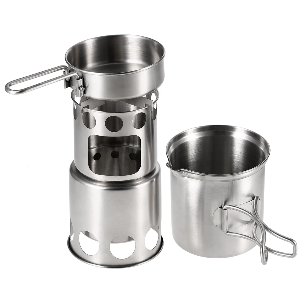 Portable Camping Stove Combo Wood Burning Stove and Cooking Pot Set for Outdoor Backpacking Fishing Hiking