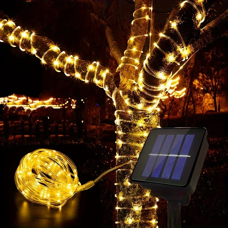 Guirnalda de luces LED solares para exteriores, tubo de luz decorativa para jardín, Festival, fiesta de Navidad, 8 modos, 50/100/200/300LED