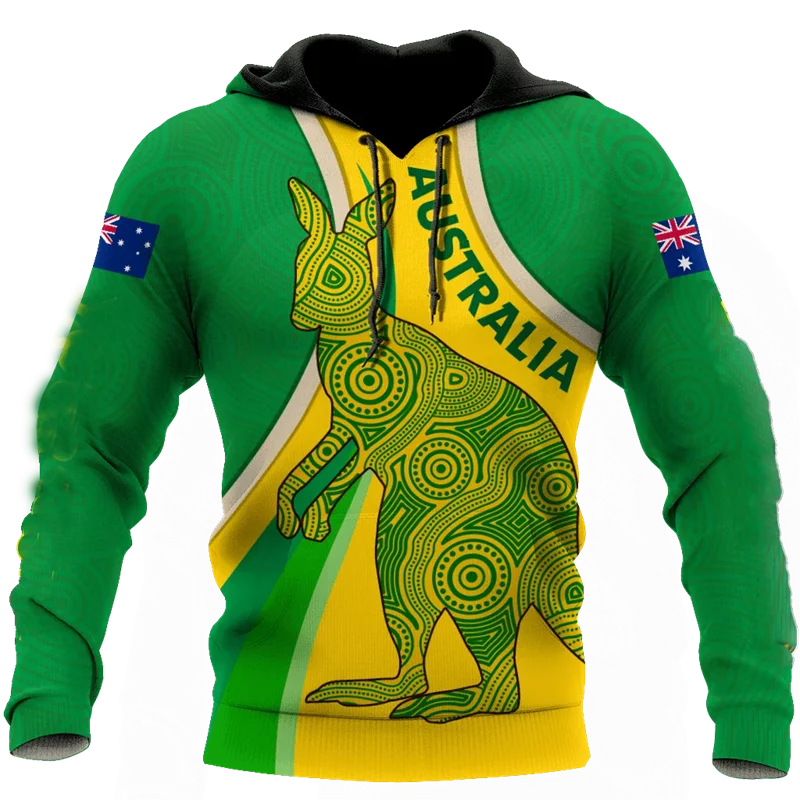 Australia National Emblem 3D Print Hoodie Men Autumn Long Sleeve Sweatshirt Casual Australian Flag Street Hooded Tops Clothes