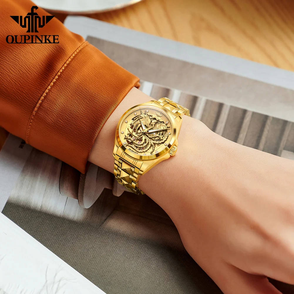 OUPINKE 3276 Women Watch Luxury Original Gold Hollow Phoenix Watch Brand Automatic Mechanical Watch Women Bracelet Dress Watch