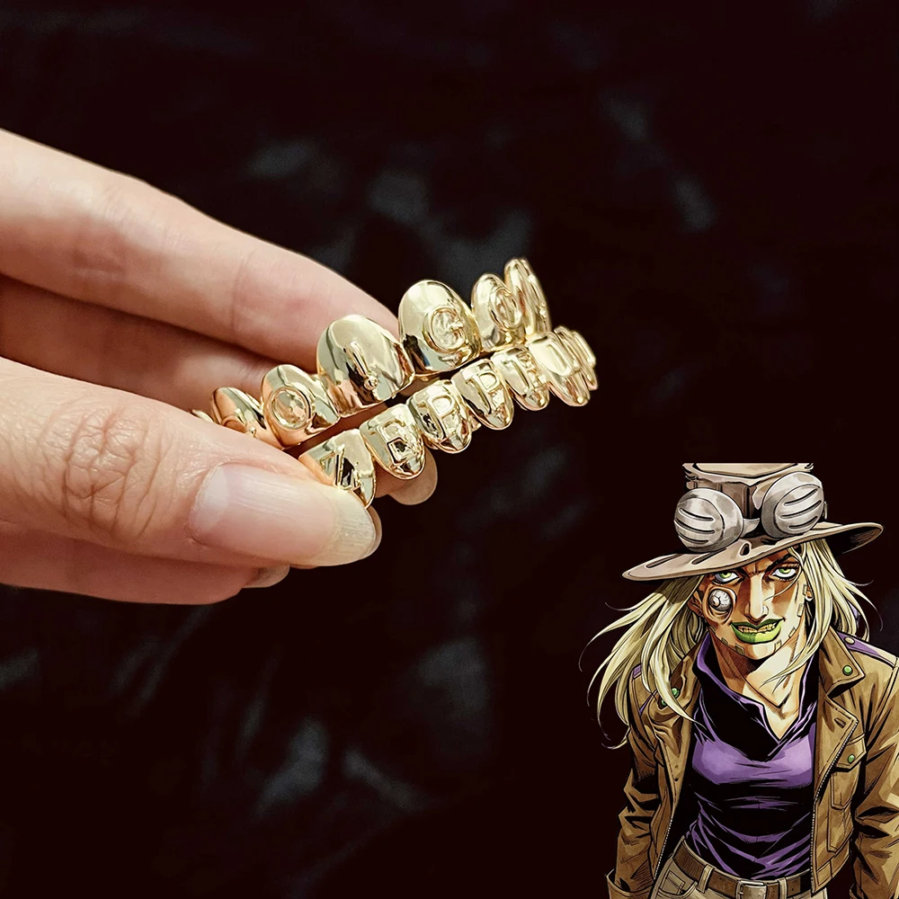 

Аниме-аксессуар для косплея JOJO STEEL BALL RUN: Золотой зуб Джулуса Цезаря Зеппели, большой золотой зуб в стиле хип-хоп, реквизит для Хэллоуина