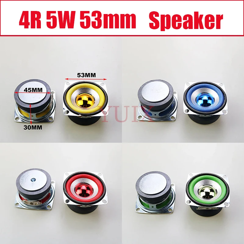 YUXI 1 pz 4 Ohm 5 W 53 MILLIMETRI Bluetooth Audio Radio Altoparlante 45mm Altoparlante Magnetico Esterno Schiuma Giallo Blu Rosso Verde Bordo Tappo Luminoso