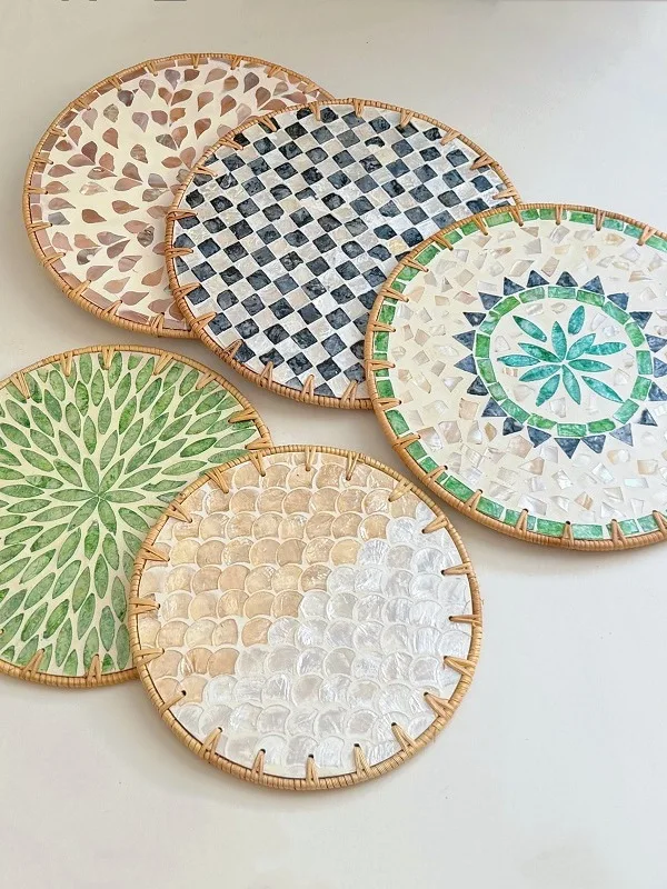   Heat Resistant Mat Tea Table Coaster Wicker Weaving Cup Mat Pad Dining Utensils round Shape Wood Material