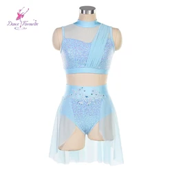 25028 Pale Blue Sequine Spandex and Mesh Ballet Costume Woman Lyrical Dance Dress Adult Ballet Dress Dancewear
