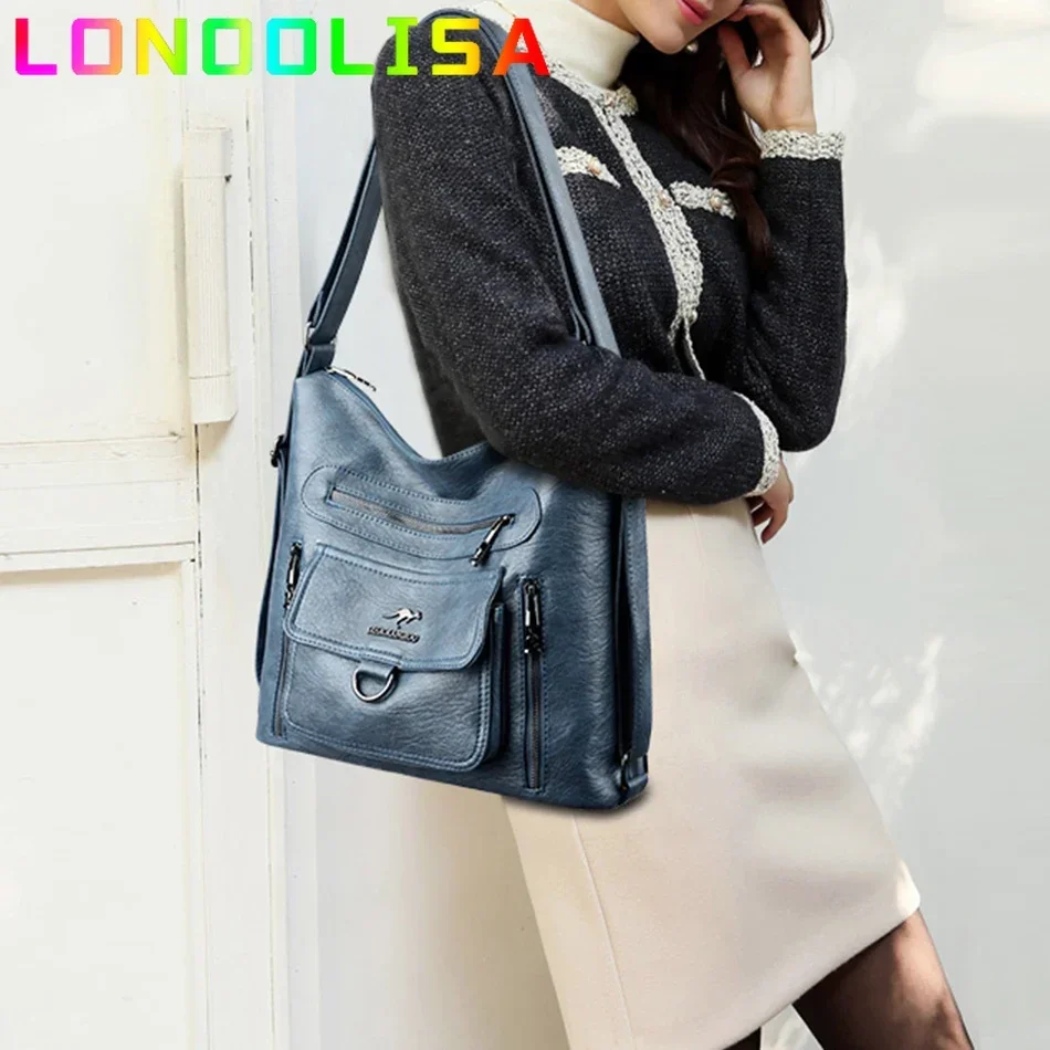 Vintage High Quality Leather Shoulder Bag Luxury Women Designer Handbag and Purse Ladies 3 In 1 Retro Backpack for Hiking Travel